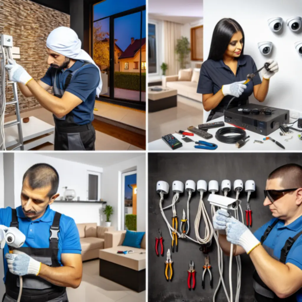 Zespół instalacyjny Polish Security Systems montujący system monitoringu u klienta